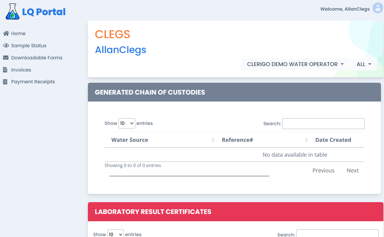 Customer Portal screen